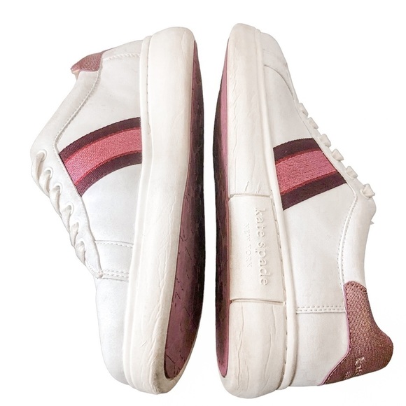 Kate Spade Keswick Glitter Stripe Low-Top Sneakers White Pink Stripe 9.5 - Picture 7 of 10